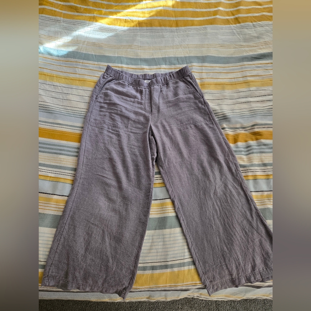 Pure Jill Linen Blend Wide-Leg Cropped Pants Medium Light Quarry Rock